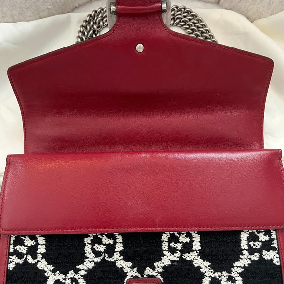 GUCCI Dionysus GG Black White Tweed Red Leather Bag Purse LMTD Edition HOST PICK - Picture 7 of 16